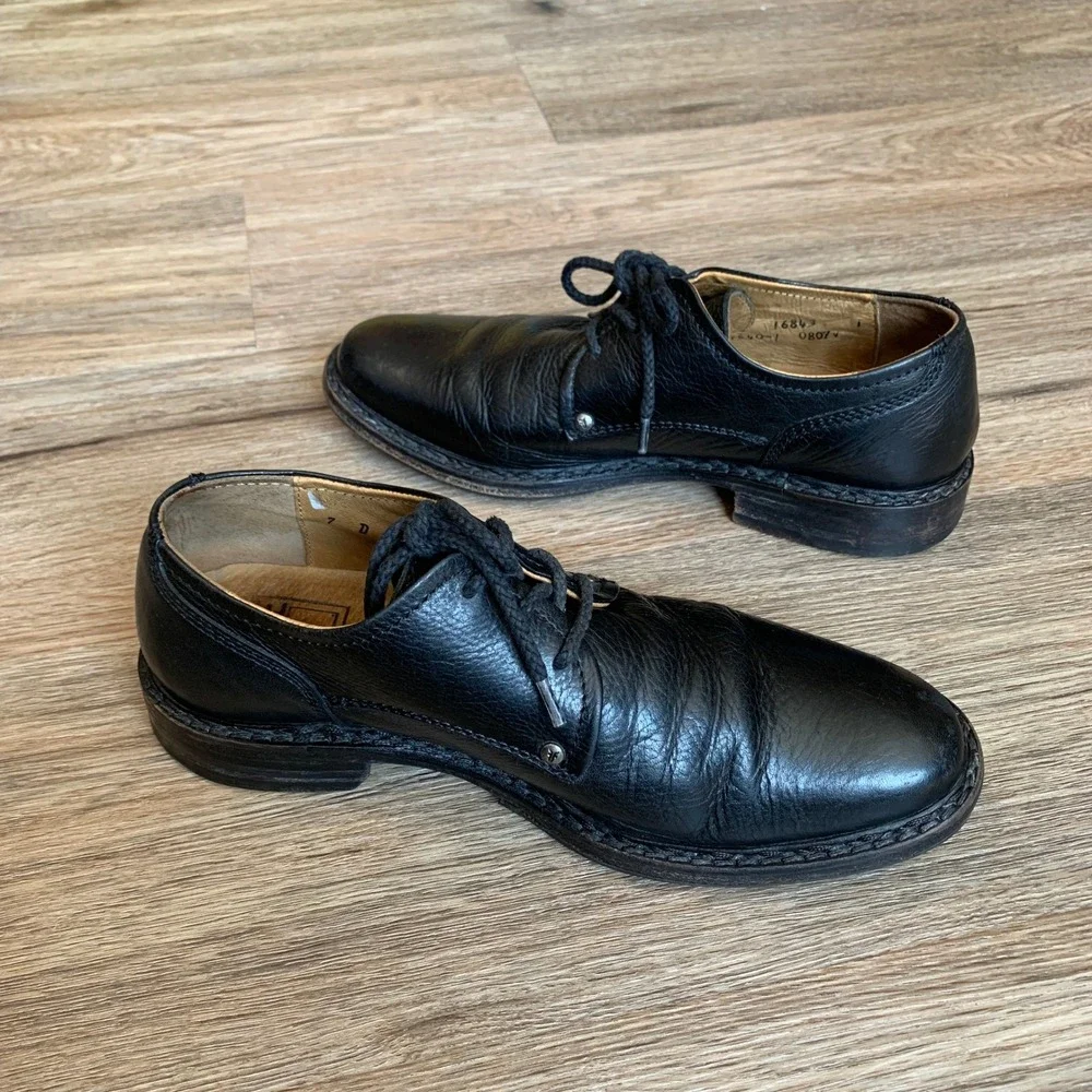 Frye James Lug Oxford Black Pebbled Leather Lace Up Dress Shoes - Mens 7